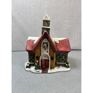 Vintage St. Nicholas Square Lighted Hand Painted Porcelain Church Chapel 90s